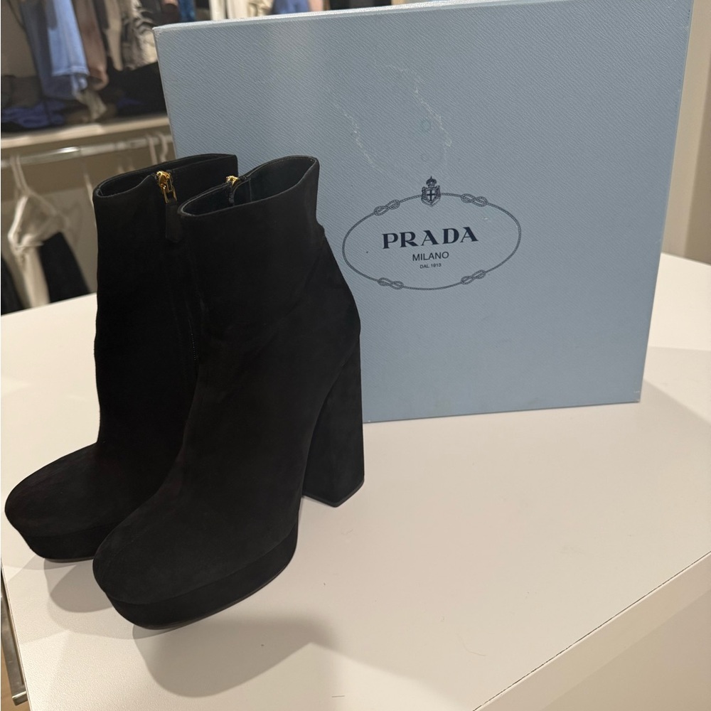 Prada Women's Black Suede platform Ankle Boots